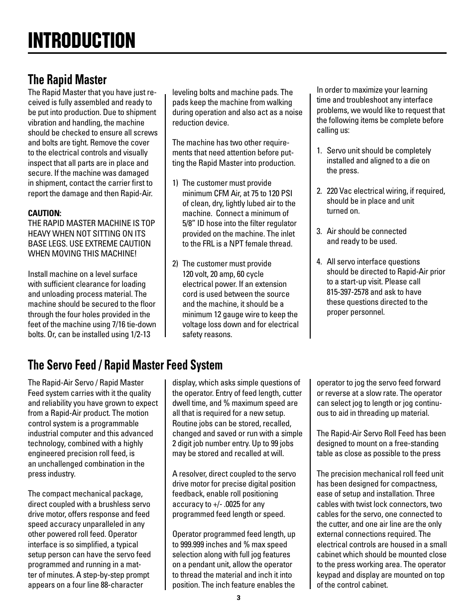 Introduction, The.rapid.master, The.servo.feed./.rapid.master.feed.system | Rapid-Air SERVO FEED / RAPID MASTER User Manual | Page 3 / 26