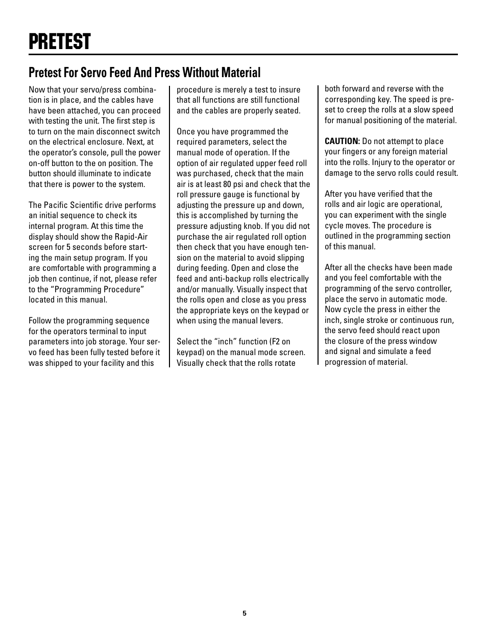 Pretest, Pretest.for.servo.feed.and.press.without.material | Rapid-Air SERVO FEED / RAPID MASTER User Manual | Page 5 / 26