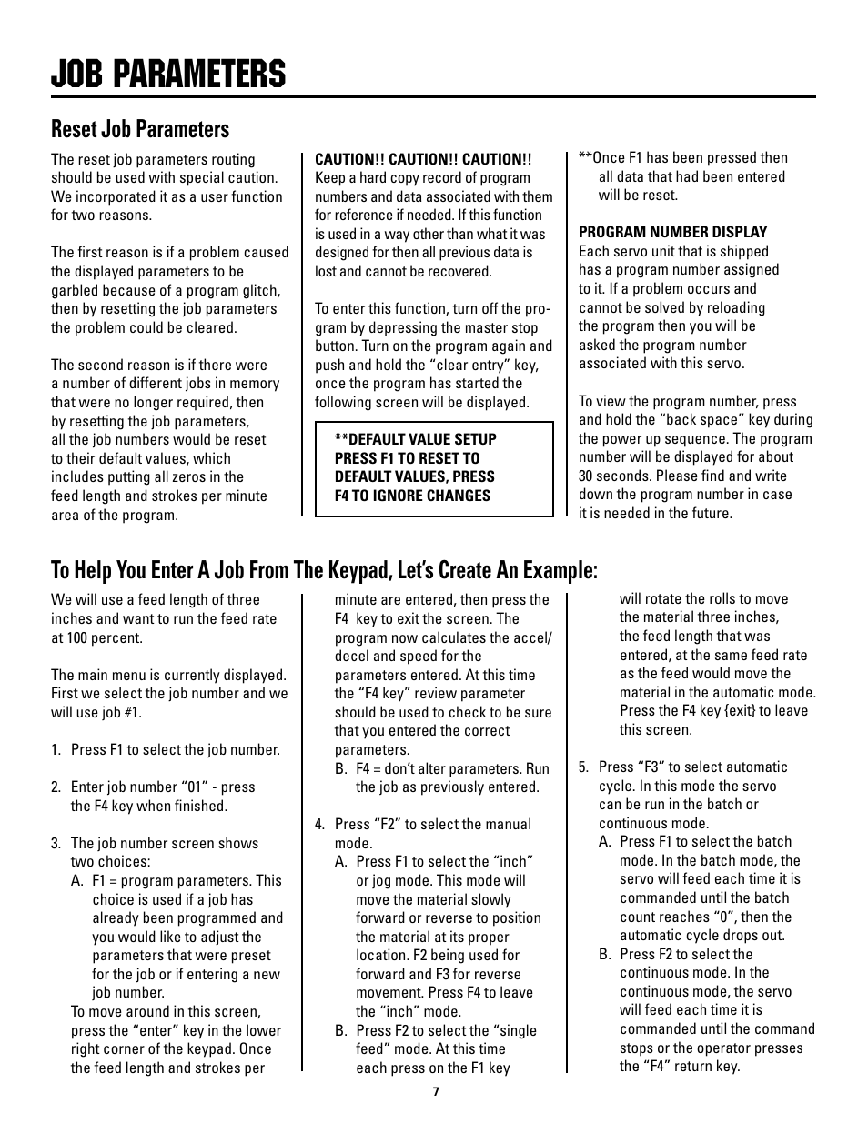 Job parameters, Reset.job.parameters | Rapid-Air SERVO FEED / RAPID MASTER User Manual | Page 7 / 26