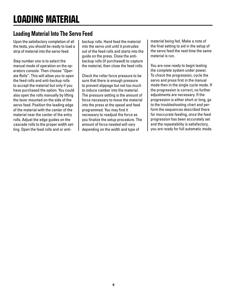 Loading material, Loading.material.into.the.servo.feed | Rapid-Air SERVO FEED / RAPID MASTER User Manual | Page 8 / 26