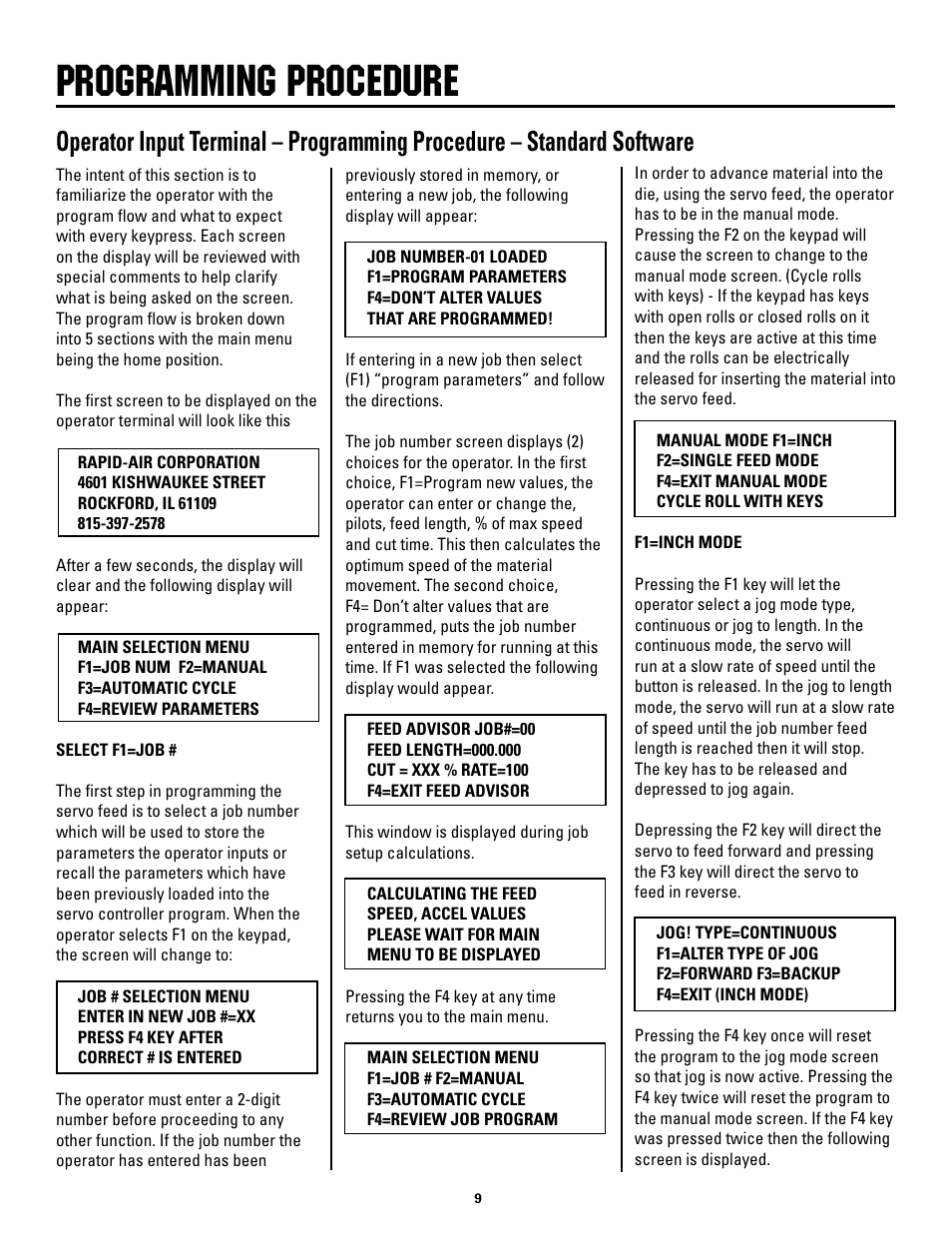 Programming procedure | Rapid-Air SERVO FEED / RAPID MASTER User Manual | Page 9 / 26