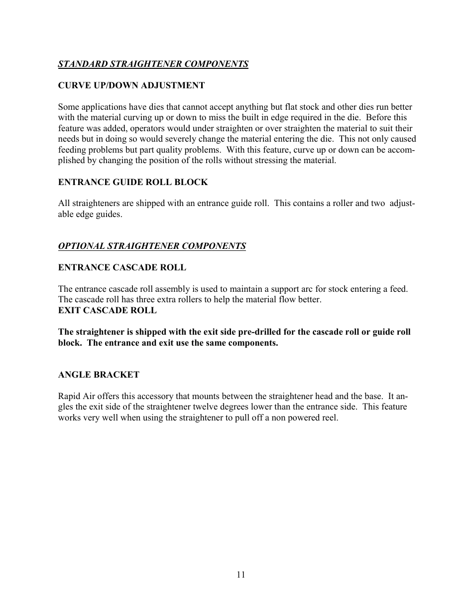 Rapid-Air STRAIGHTENER: SBX SERIES (ADJUSTABLE PLATEN STOCK STRAIGHTENER – INCLUDES SA3 THROUGH SCX) User Manual | Page 11 / 33