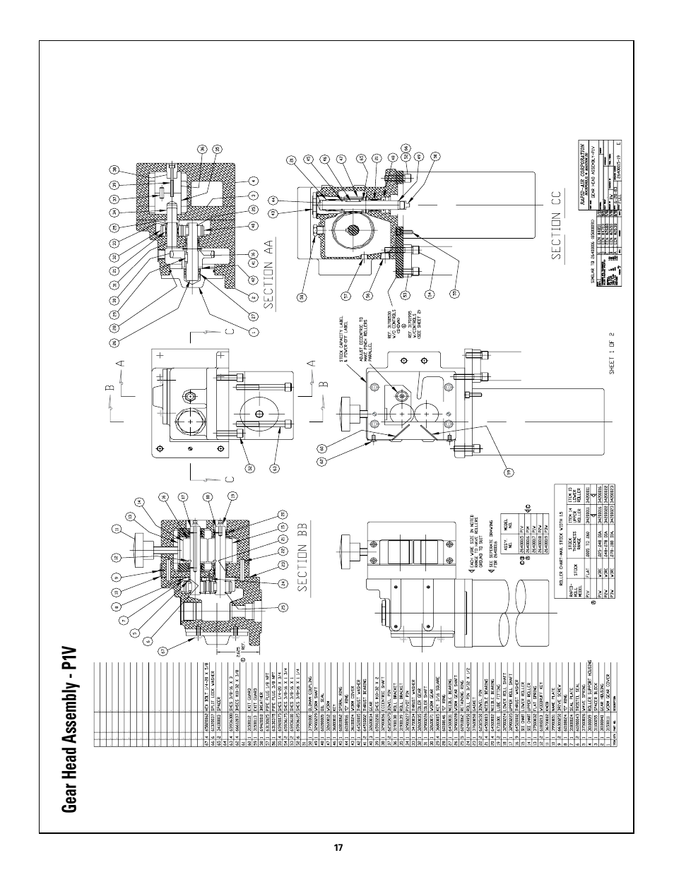 Gear head assembly - p1v | Rapid-Air STRAIGHTENER and PUSHBUTTON RAPID-ROLL: SC SERIES User Manual | Page 17 / 44