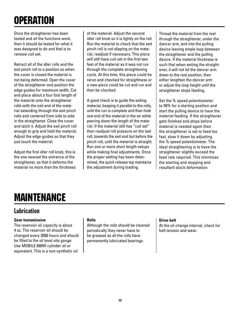 Maintenance, Operation, Lubrication | Rapid-Air STRAIGHTENER / RAPID-ROLL: SA3 - SD with compact control User Manual | Page 13 / 38