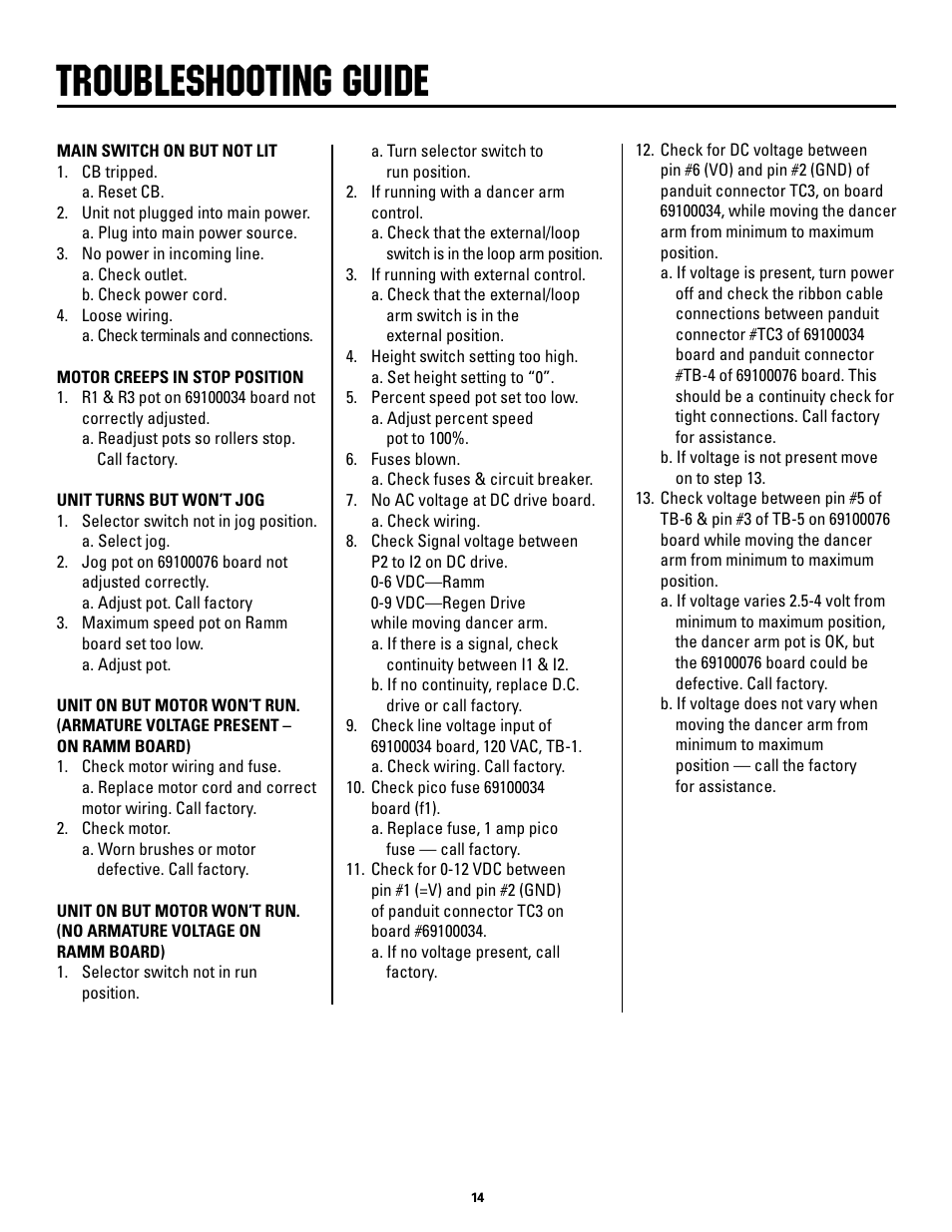 Troubleshooting guide | Rapid-Air STRAIGHTENER / RAPID-ROLL: SA3 - SD with compact control User Manual | Page 14 / 38