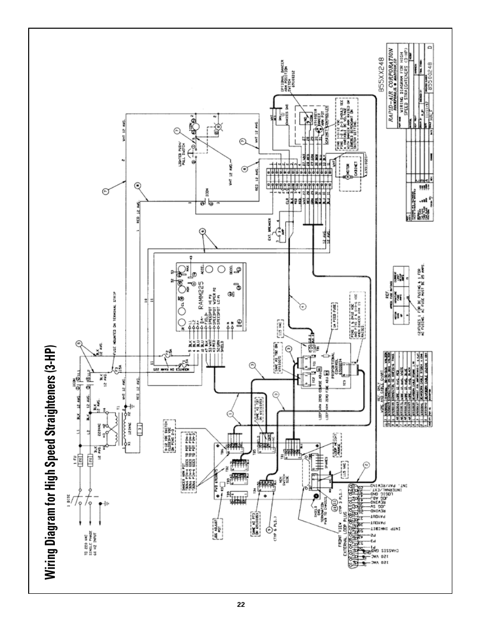 Wiring diagram for high speed straighteners (3-hp) | Rapid-Air STRAIGHTENER / RAPID-ROLL: SA3 - SD with compact control User Manual | Page 22 / 38