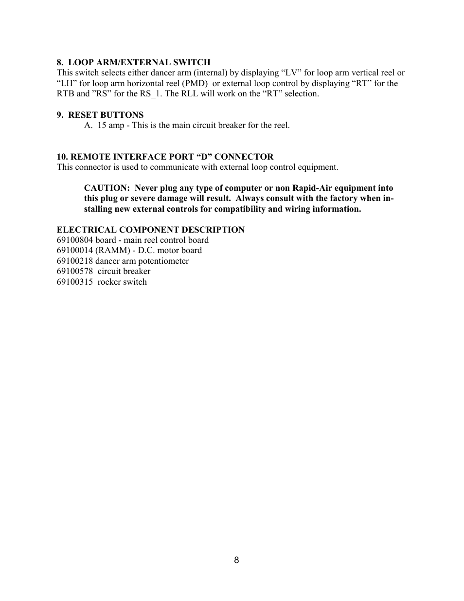 Rapid-Air CABINET REEL WITH DISPLAY KEYPAD User Manual | Page 8 / 20