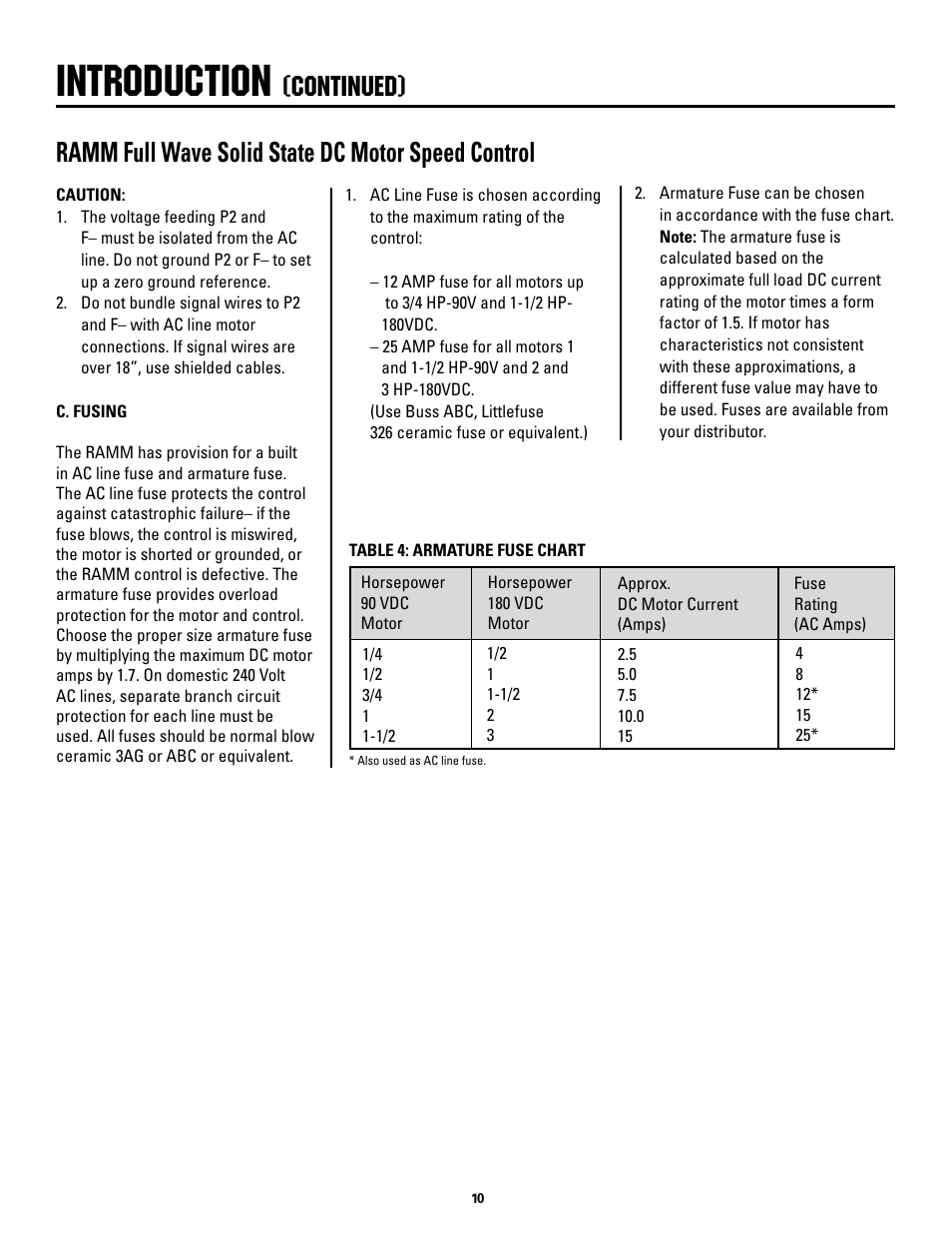 Introduction, Continued), Ramm full wave solid state dc motor speed control | Rapid-Air DUAL SWIVEL REEL WITH DISPLAY KEYPAD: 100 & 1000 SERIES User Manual | Page 10 / 16