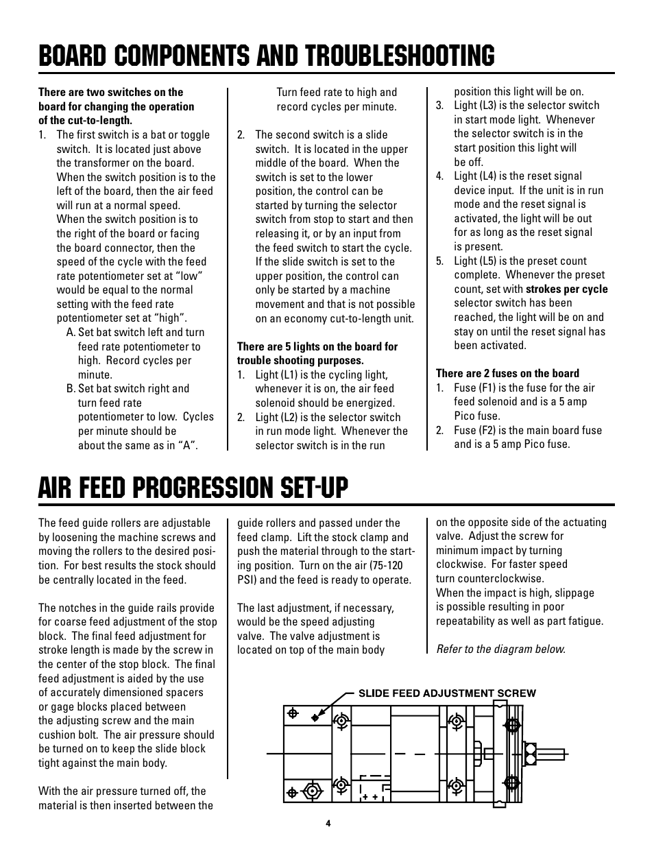 B0ard components and troubleshooting, Air feed progression set-up | Rapid-Air MULTI-STROKE CONTROL User Manual | Page 4 / 10