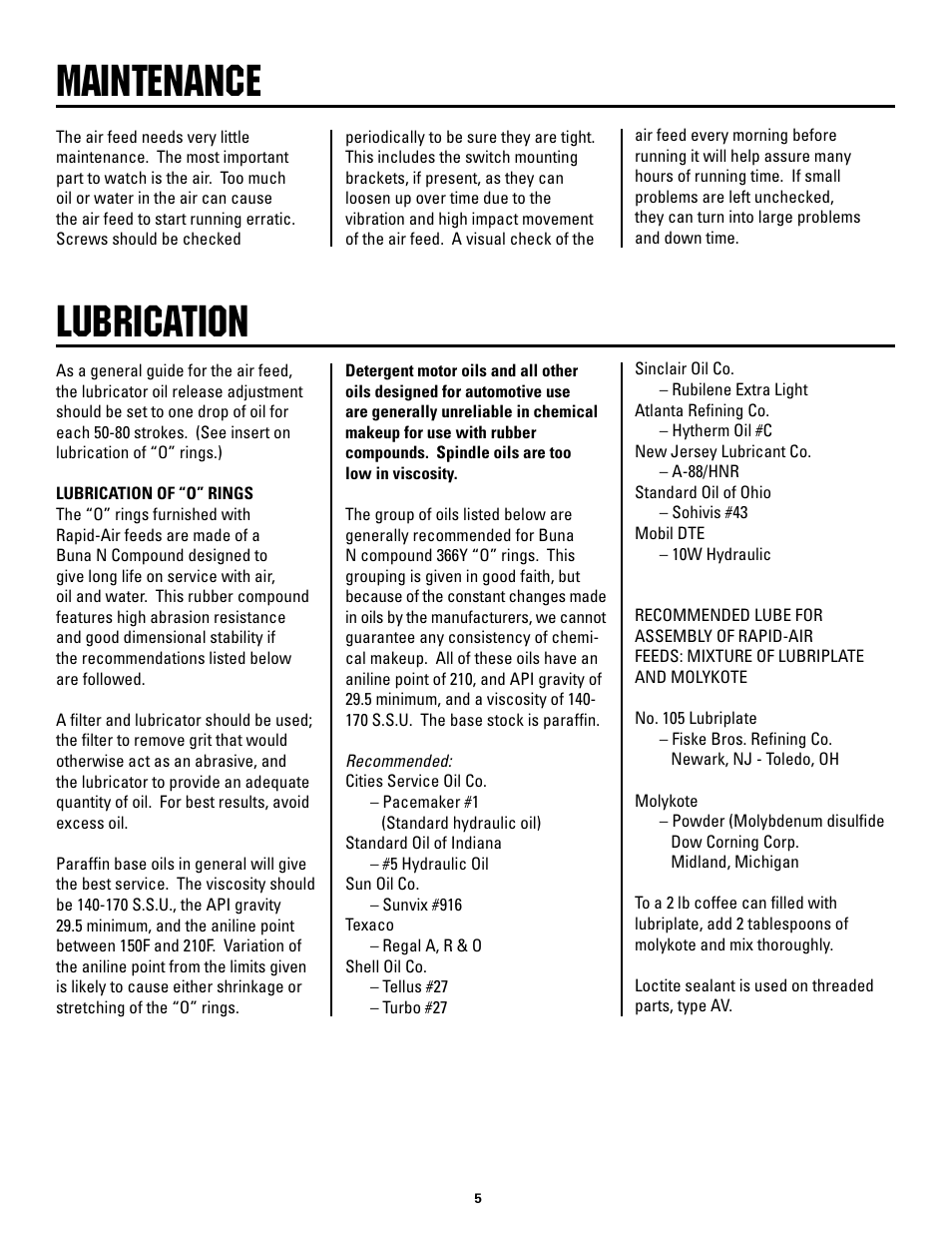 Maintenance, Lubrication | Rapid-Air MULTI-STROKE CONTROL User Manual | Page 5 / 10