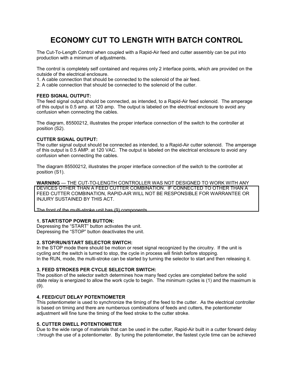 Economy cut to length with batch control | Rapid-Air ECONOMY CUT-TO-LENGTH WITH BATCH Count User Manual | Page 2 / 4