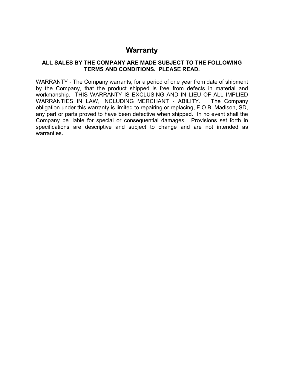 Warranty | Rapid-Air ECONOMY CUT-TO-LENGTH WITH BATCH Count User Manual | Page 4 / 4