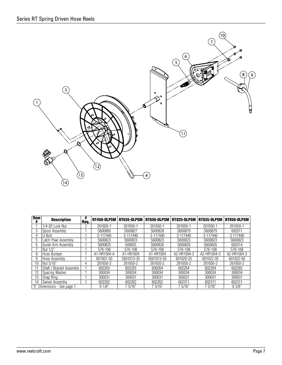 Series rt spring driven hose reels | Reelcraft Series RT Spring Driven Hose Reels (Low Pressure) User Manual | Page 7 / 7