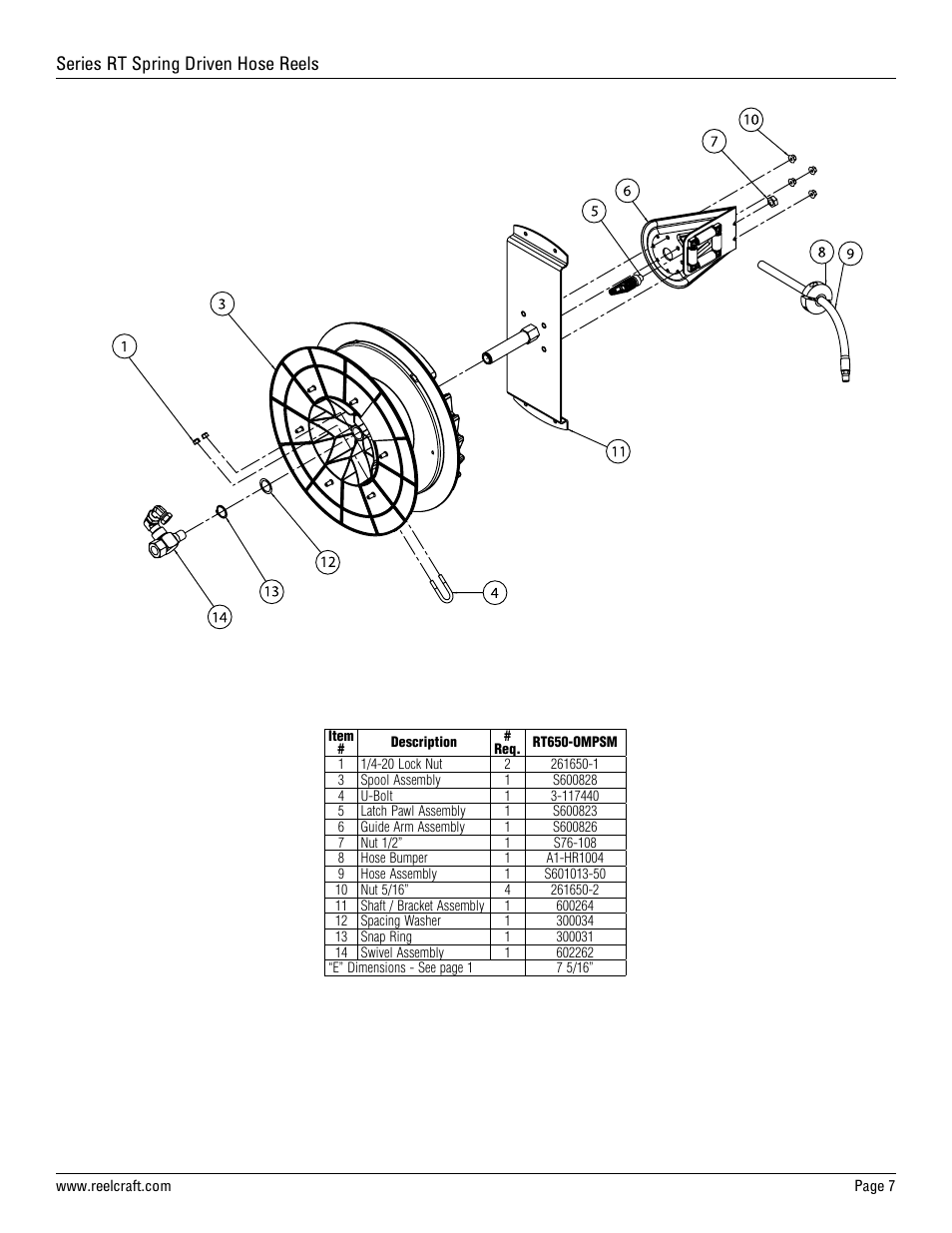 Series rt spring driven hose reels | Reelcraft Series RT Spring Driven Hose Reels (Medium and High Pressure) User Manual | Page 7 / 7