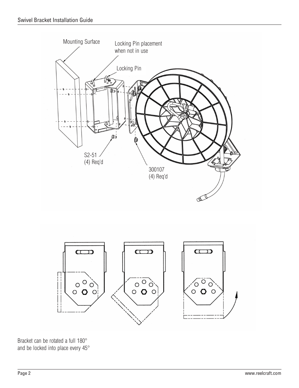 Reelcraft Series RT Hose Reels Swivel Bracket User Manual | Page 2 / 2