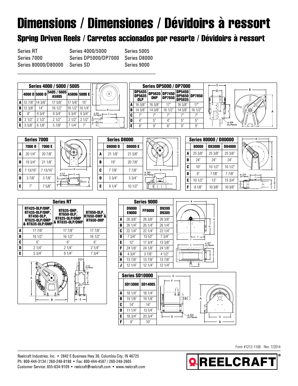 Dimensions / dimensiones / dévidoirs à ressort | Reelcraft Spring Driven Reels - Condensed Version User Manual | Page 4 / 4