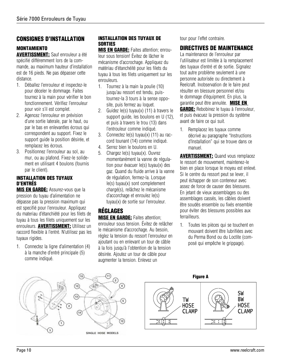 Reelcraft Series 7000 Spring Driven Hose Reels (Low, Medium and High Pressure xxxxOLP, xxxxOMP, xxxxOHP) User Manual | Page 10 / 12