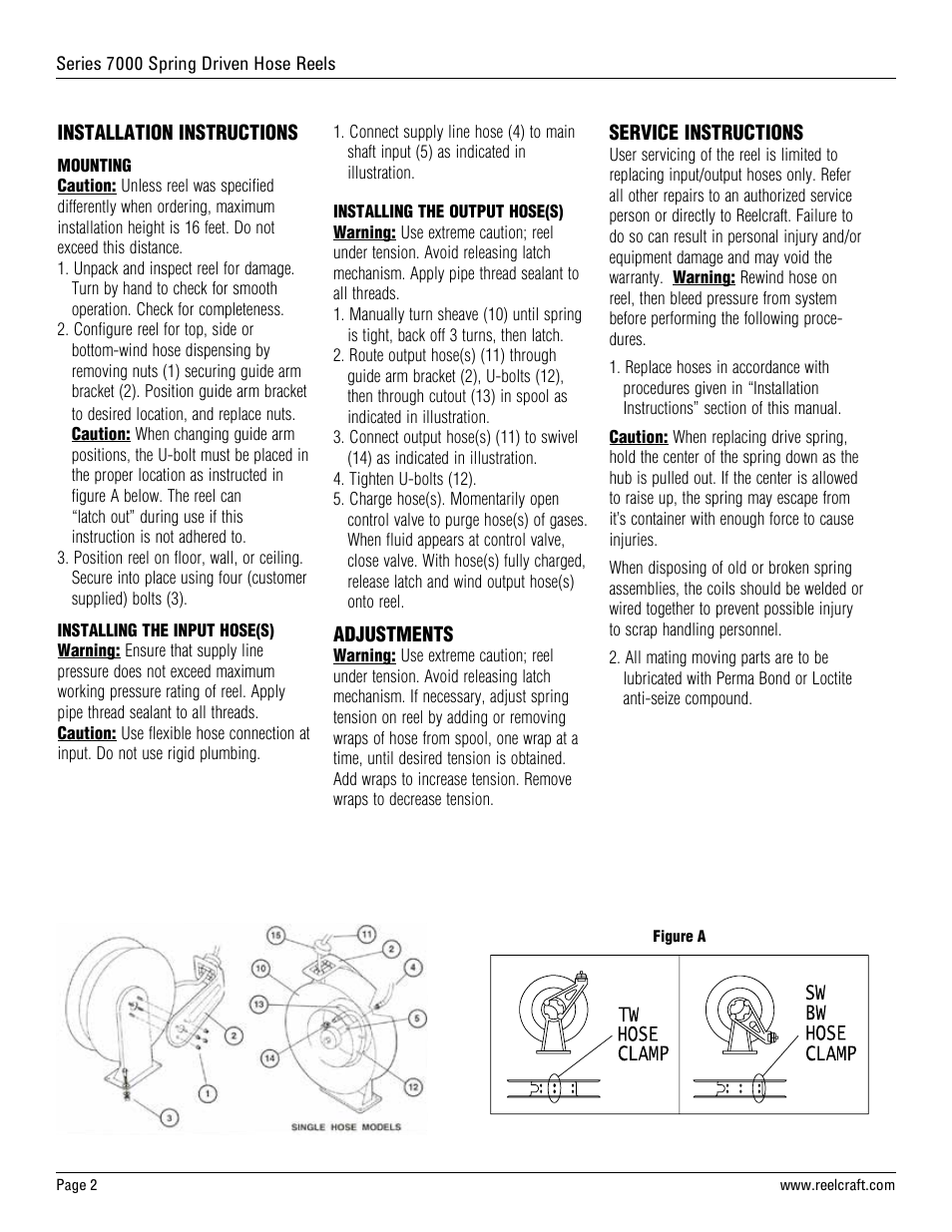 Reelcraft Series 7000 Spring Driven Hose Reels (Low, Medium and High Pressure xxxxOLP, xxxxOMP, xxxxOHP) User Manual | Page 2 / 12