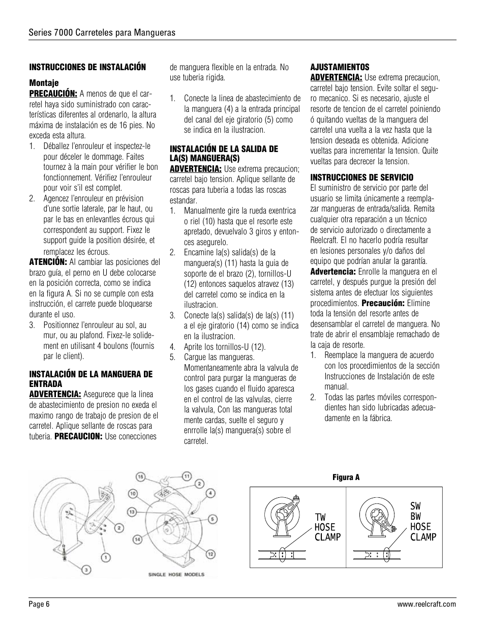 Reelcraft Series 7000 Spring Driven Hose Reels (Low, Medium and High Pressure xxxxELP, xxxxEMP) User Manual | Page 6 / 12