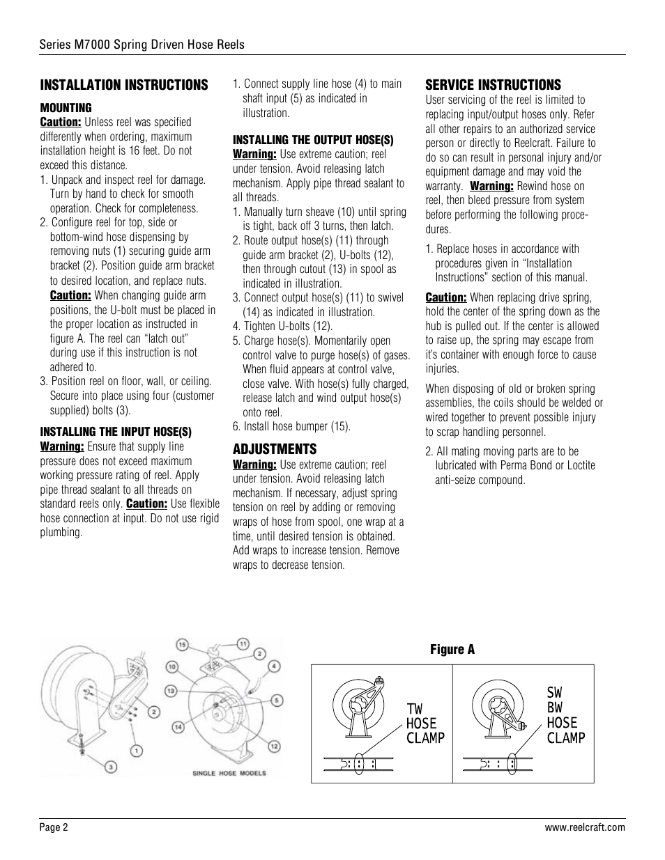 Reelcraft Series M7000 Spring Driven Hose Reels (Low and Medium Pressure MxxxxOLP118, MxxxxOMP118) User Manual | Page 2 / 3