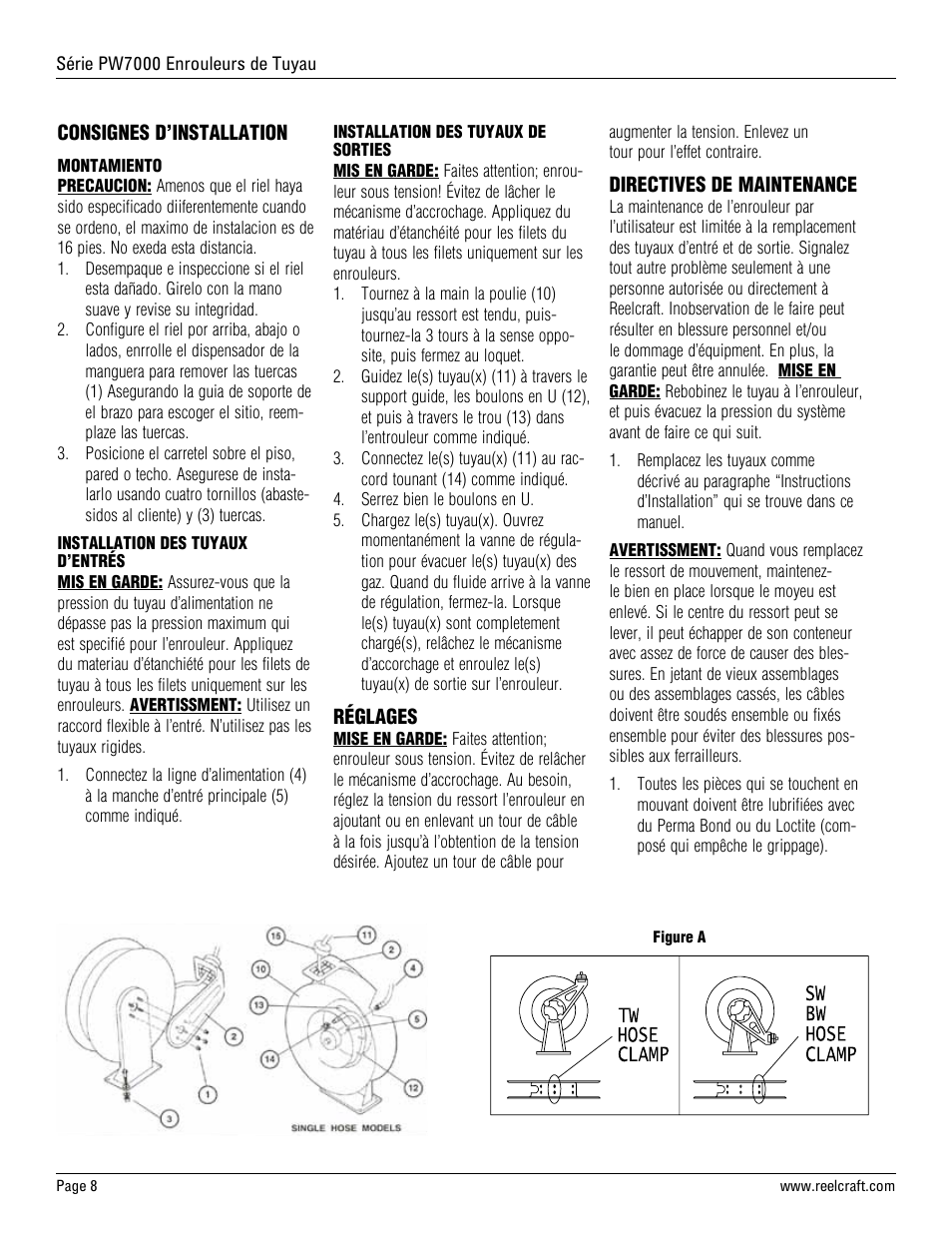 Reelcraft Series PW7000 Spring Driven Hose Reels (High Pressure Wash PWxxxxOHP) User Manual | Page 8 / 9