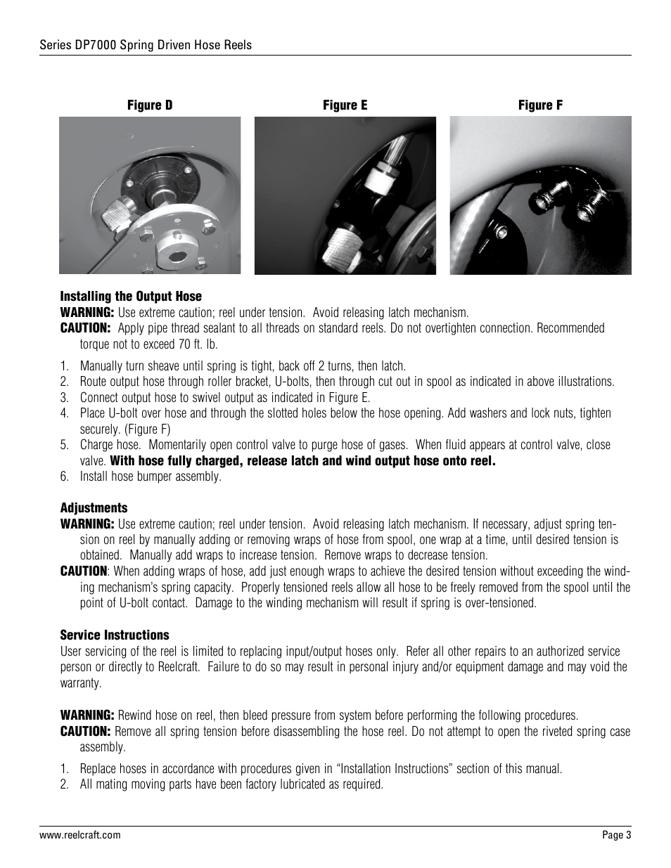 Reelcraft Series DP7000 Spring Driven Hose Reels (Medium Pressure DPxxxxOMP) User Manual | Page 3 / 4