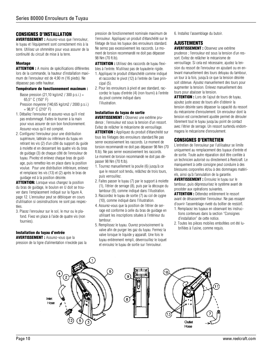 Reelcraft Series 80000 Spring Driven Hose Reels (xxxxxOLP, xxxxxOMP, xxxxxOHP, FxxxxxOLP User Manual | Page 10 / 12