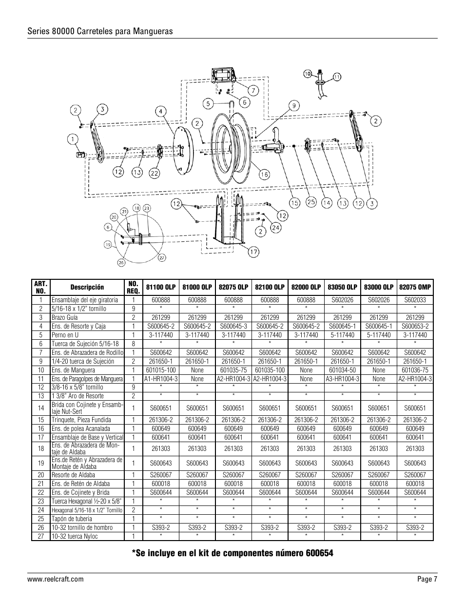Reelcraft Series 80000 Spring Driven Hose Reels (xxxxxOLP, xxxxxOMP, xxxxxOHP, FxxxxxOLP User Manual | Page 7 / 12