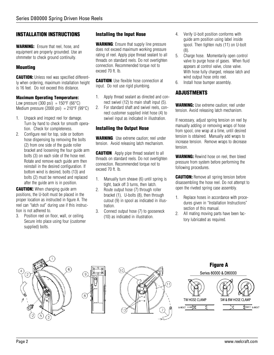 Reelcraft Series D80000 Spring Driven Hose Reels (Low Pressure DxxxxxOLP, FDxxxxxOLP) User Manual | Page 2 / 9