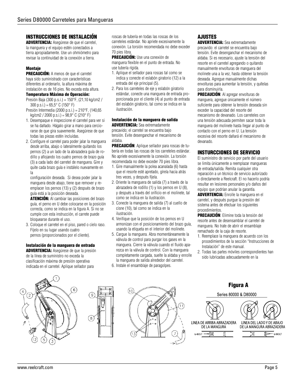 Figura a | Reelcraft Series D80000 Spring Driven Hose Reels (Low Pressure DxxxxxOLP, FDxxxxxOLP) User Manual | Page 5 / 9