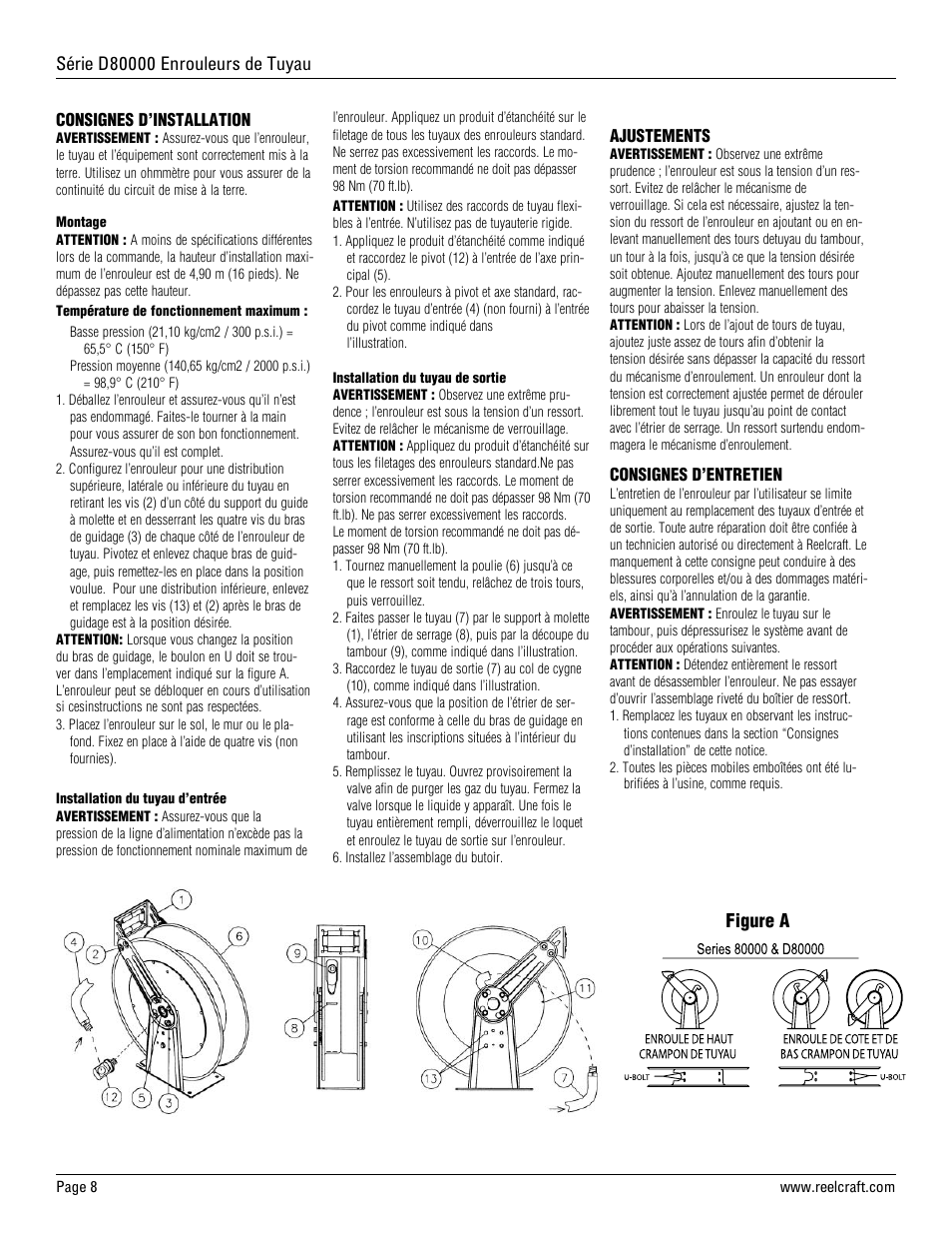 Figure a | Reelcraft Series D80000 Spring Driven Hose Reels (Low Pressure DxxxxxOLP, FDxxxxxOLP) User Manual | Page 8 / 9