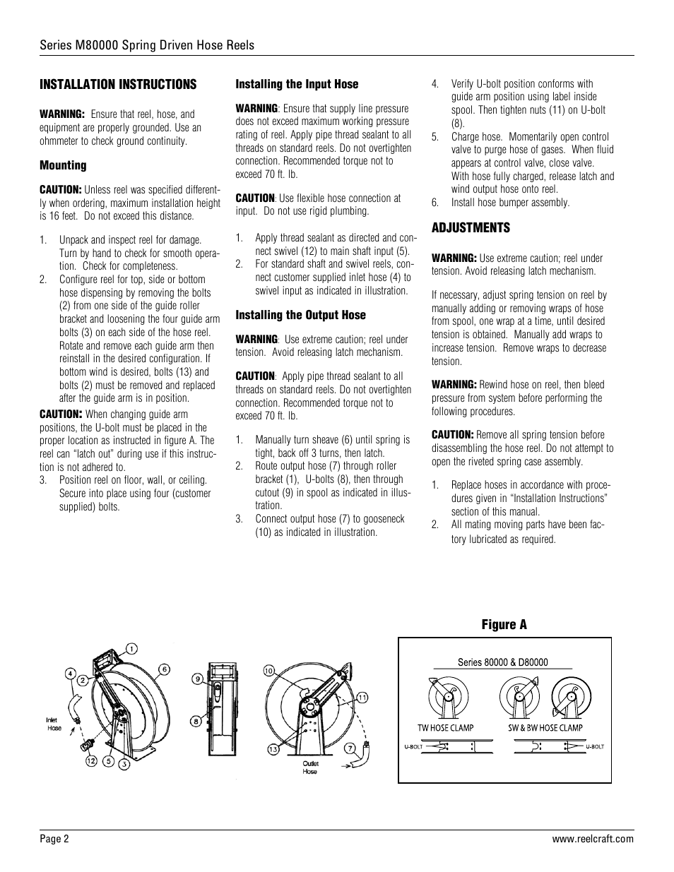 Reelcraft Series M80000 Spring Driven Hose Reels (MxxxxxOMP118, MxxxxxOHP118) User Manual | Page 2 / 3