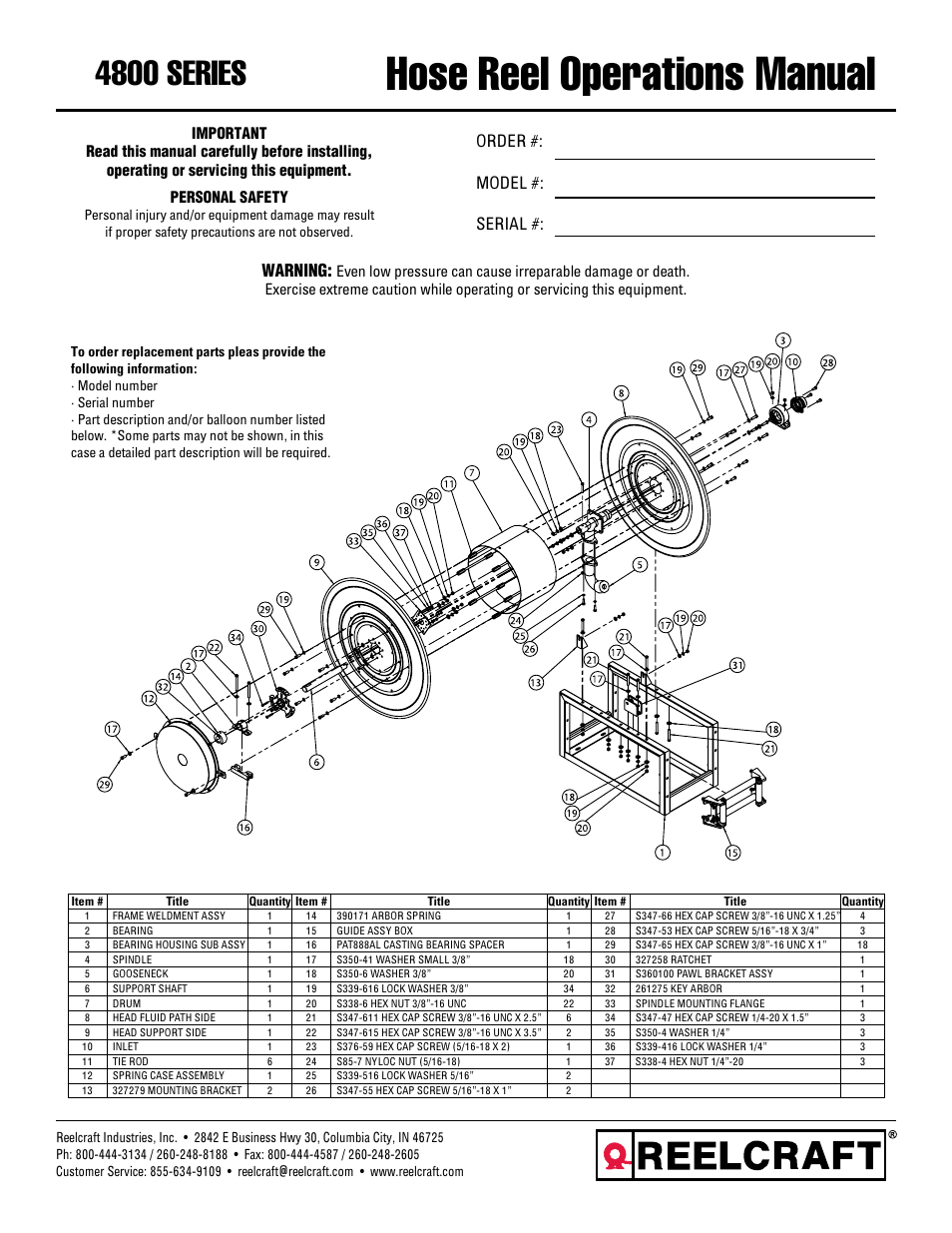 Reelcraft Nordic Series 4800 Reels User Manual | 3 pages