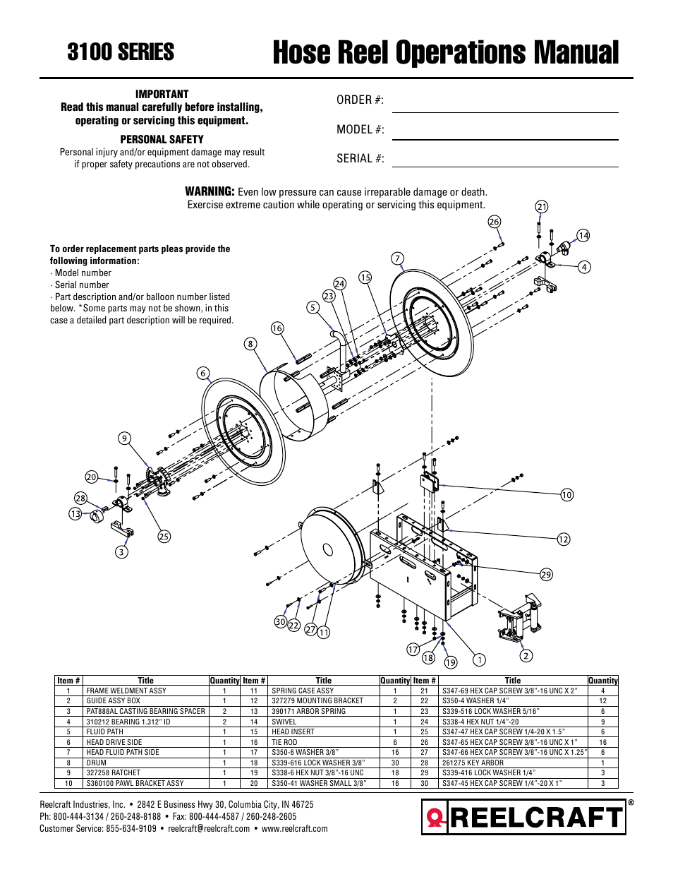 Reelcraft Nordic Series 3100 Reels User Manual | 3 pages