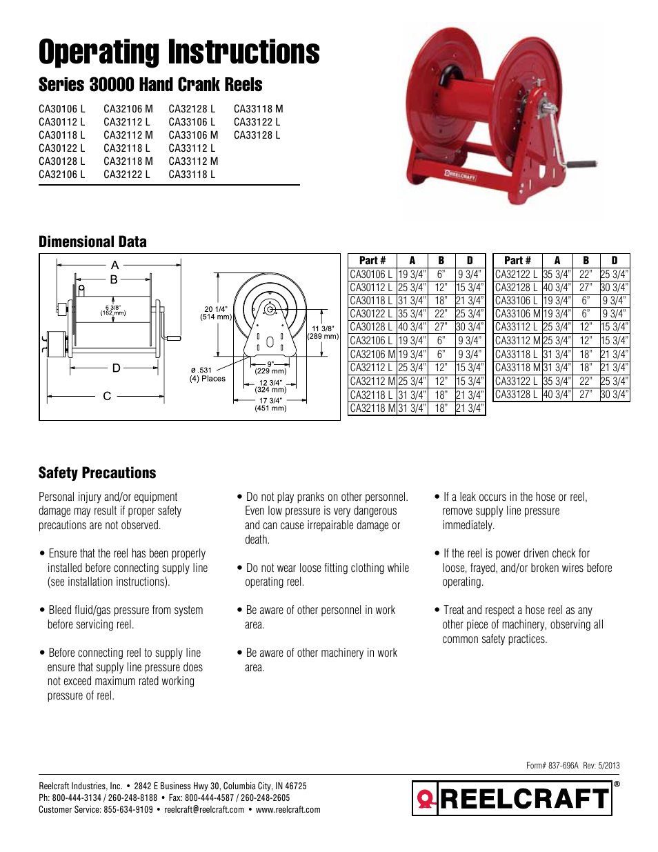 Reelcraft Series 30000 Hand Crank Reels User Manual | 12 pages