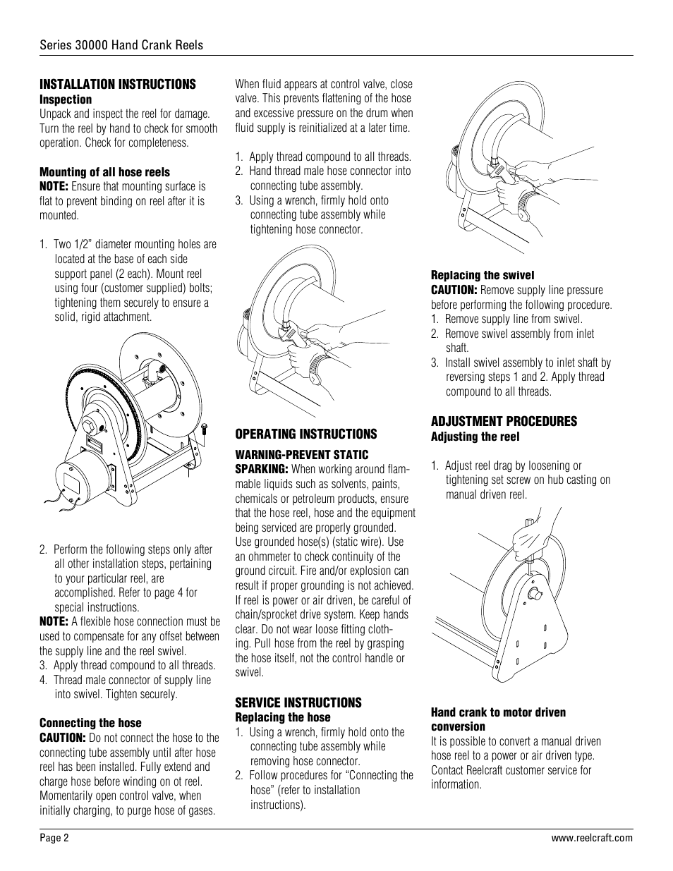 Reelcraft Series 30000 Hand Crank Reels User Manual | Page 2 / 12