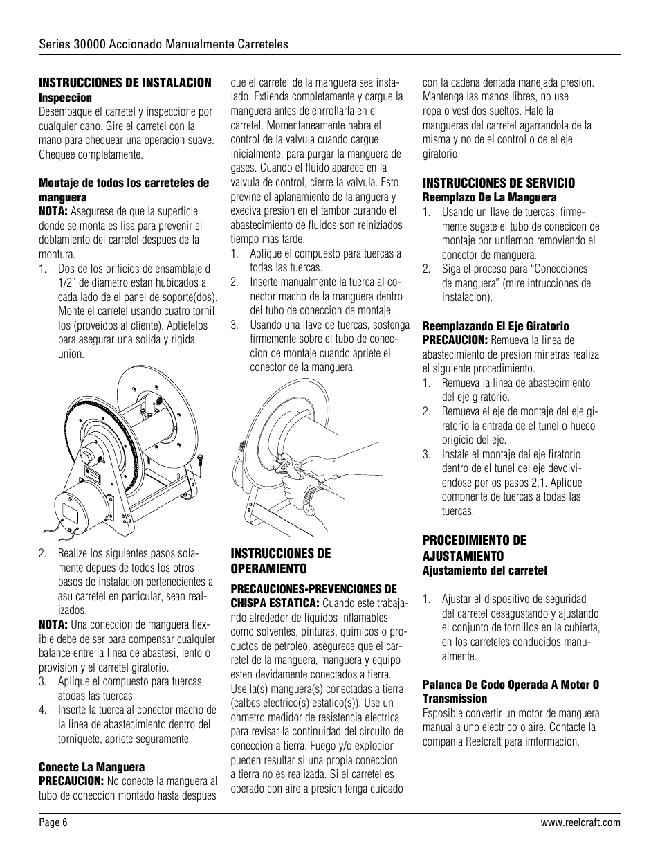 Reelcraft Series 30000 Hand Crank Reels User Manual | Page 6 / 12