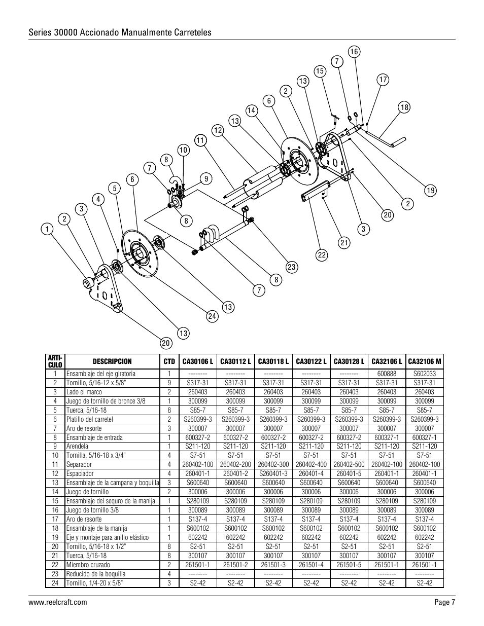 Reelcraft Series 30000 Hand Crank Reels User Manual | Page 7 / 12