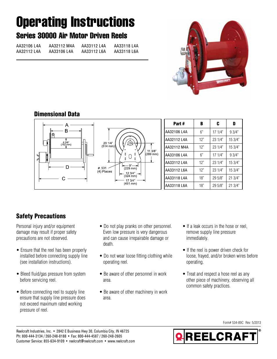 Reelcraft Series 30000 Air Motor Driven Reels User Manual | 5 pages