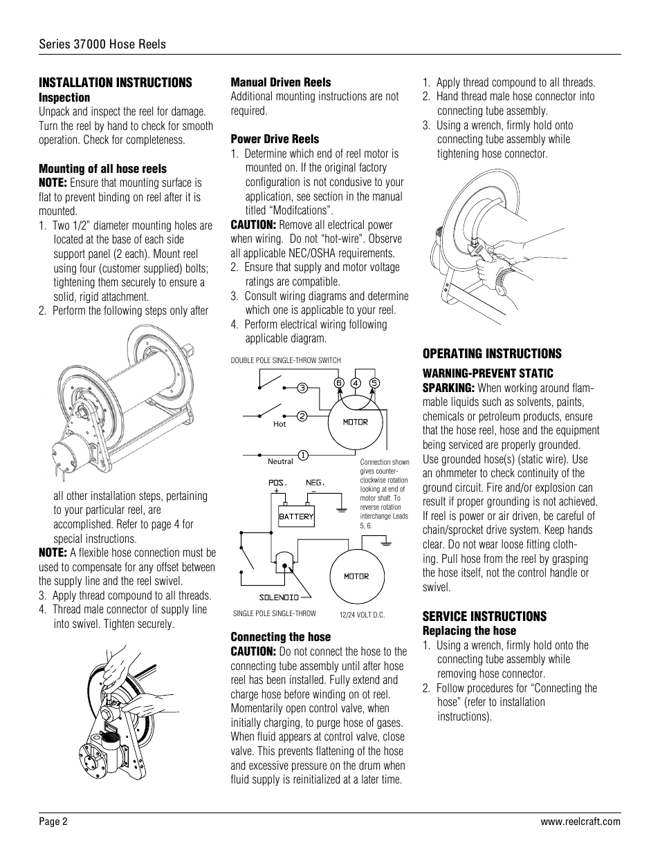 Reelcraft Series 37000 Hose Reels User Manual | Page 2 / 5