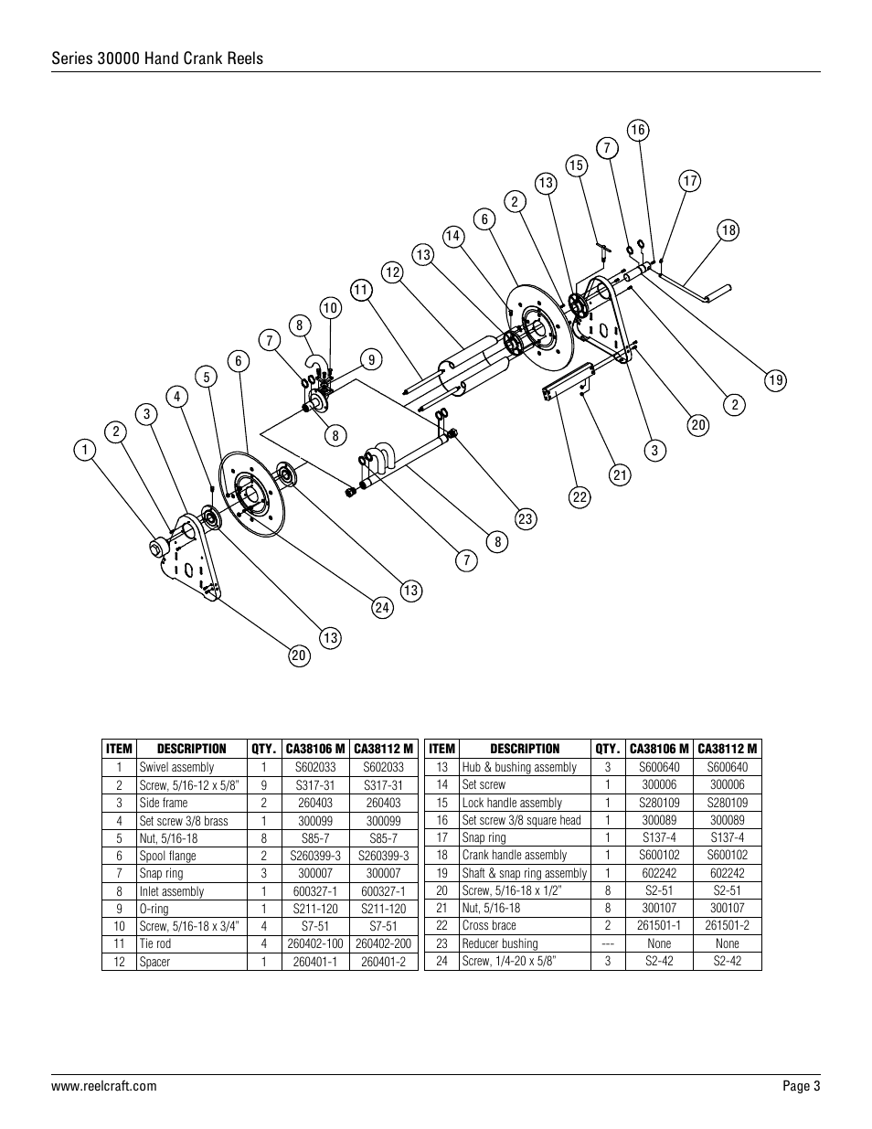 Reelcraft Series 30000 Hand Crank Hose Reels User Manual | Page 3 / 9