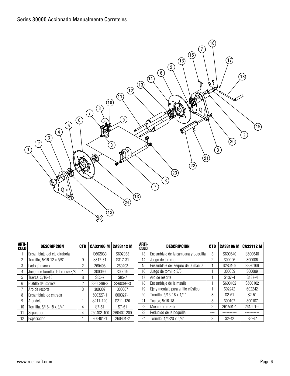 Reelcraft Series 30000 Hand Crank Hose Reels User Manual | Page 6 / 9