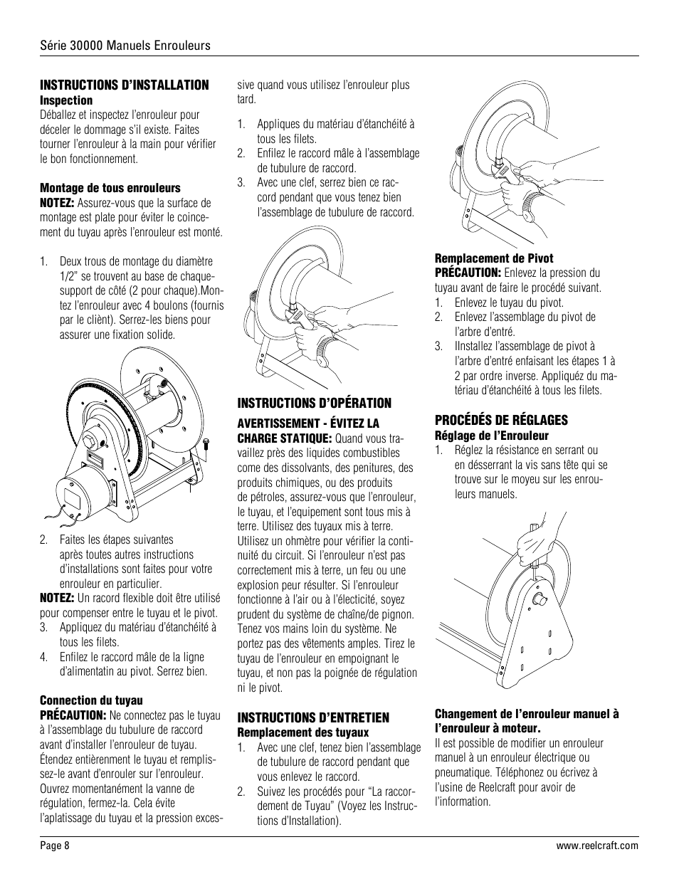 Reelcraft Series 30000 Hand Crank Hose Reels User Manual | Page 8 / 9
