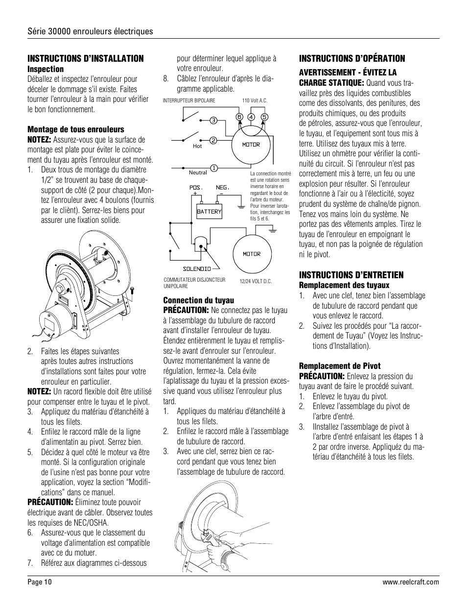 Reelcraft Series 30000 Electric Motor Driven Reels (EAxxxxxM12D) User Manual | Page 10 / 12