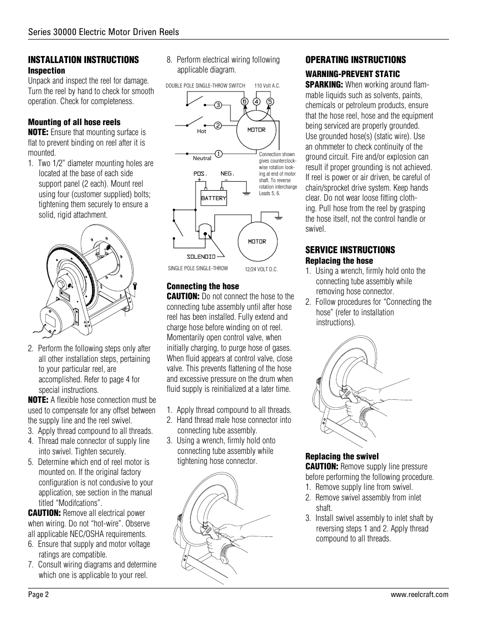 Reelcraft Series 30000 Electric Motor Driven Reels (EAxxxxxM12D) User Manual | Page 2 / 12