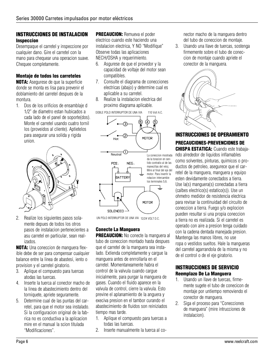 Reelcraft Series 30000 Electric Motor Driven Reels (EAxxxxxM12D) User Manual | Page 6 / 12