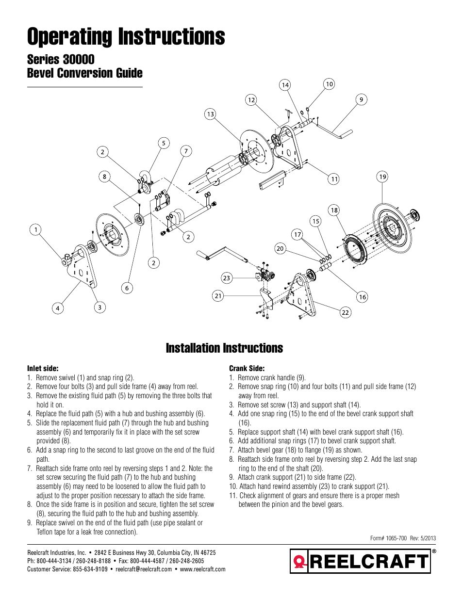 Reelcraft Series 30000 Bevel Conversion Guide User Manual | 2 pages