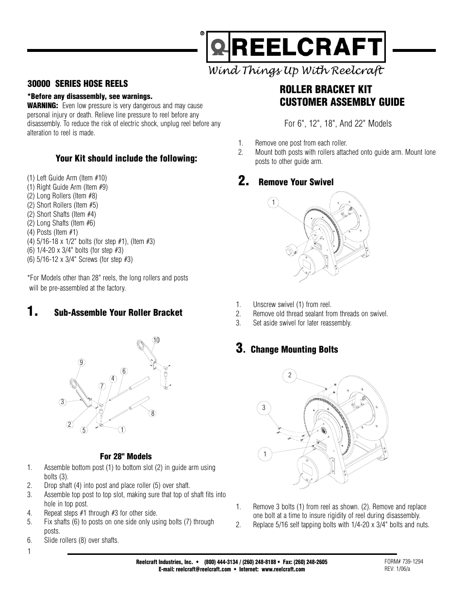 Reelcraft Series 30000 Hose Reels ROLLER BRACKET KIT User Manual | 2 pages