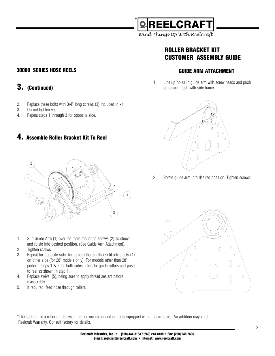 Roller bracket kit customer assembly guide | Reelcraft Series 30000 Hose Reels ROLLER BRACKET KIT User Manual | Page 2 / 2