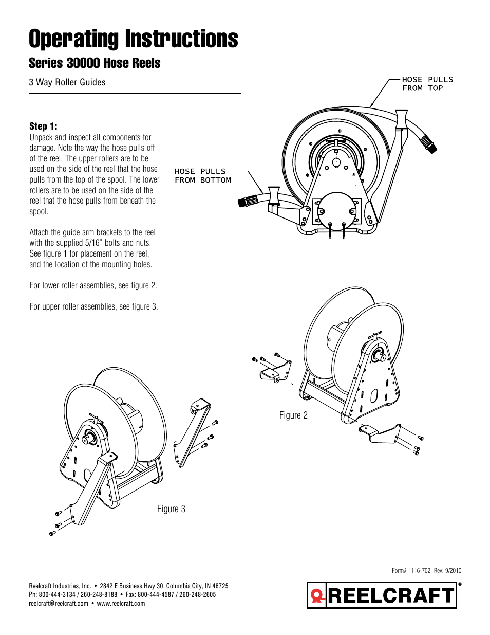 Reelcraft Series 30000 Hose Reels 3 Way Roller Guides User Manual | 4 pages